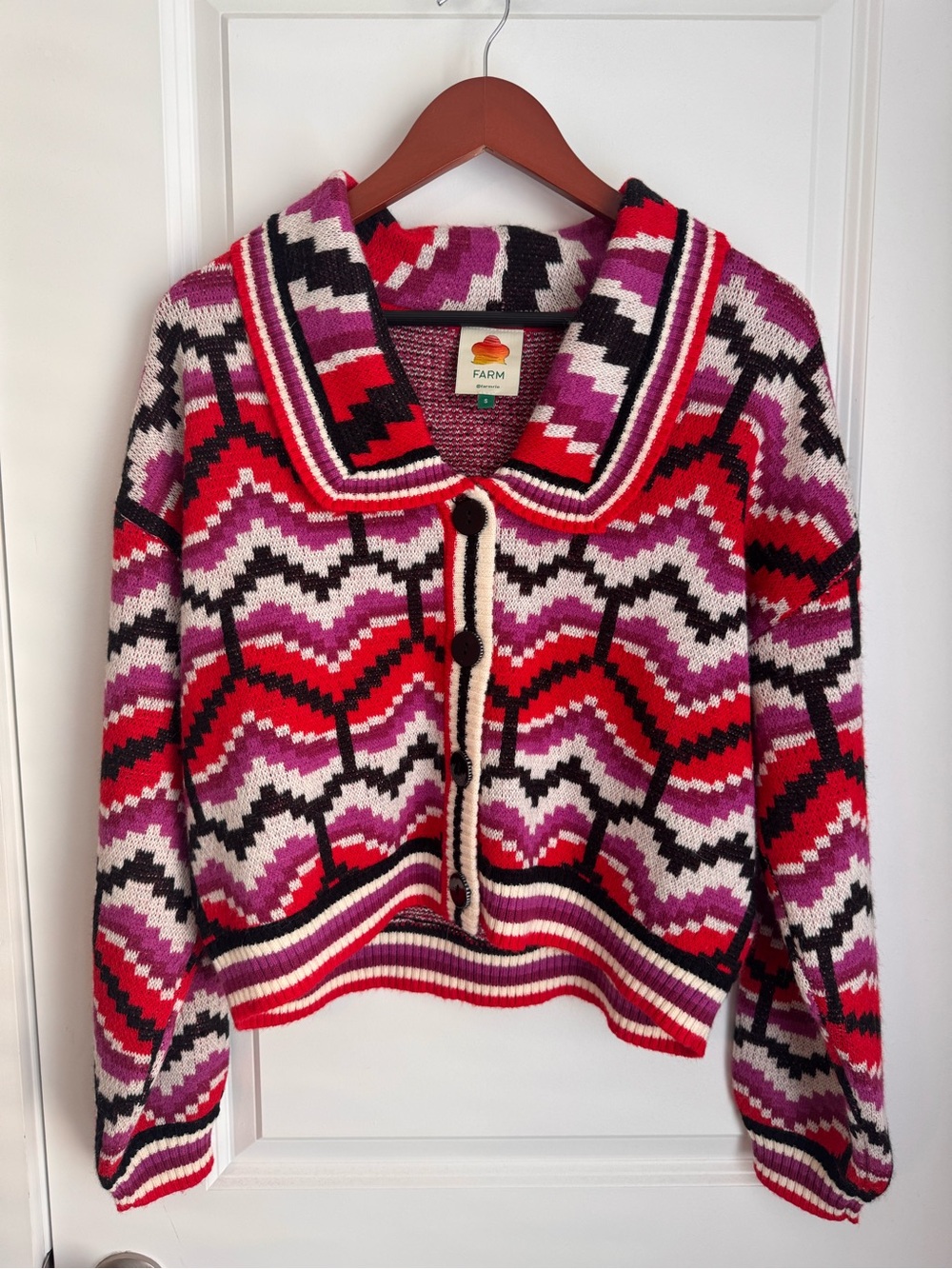 NWOT FARM Rio Multicolor Ombre Heart-Knit Cardigan S